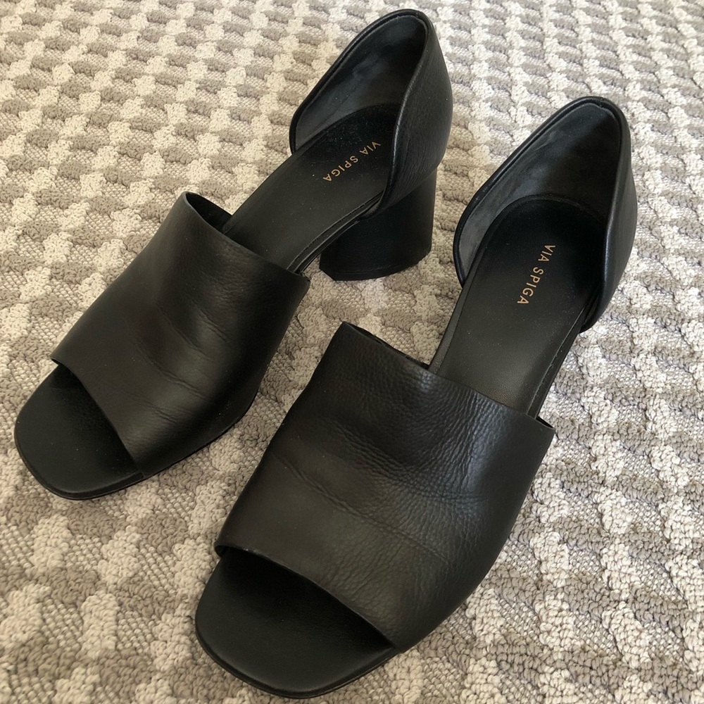 Via Spiga Black Leather Heeled Sandals, Sz 7.5M